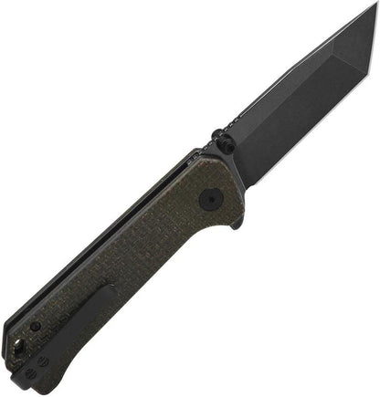 QSP Grebe T Button Lock Knife With 3In Black Stonewash 14C28N Tanto Blade Rich Brown Micarta Handle EDC by QSP Knife