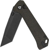 QSP Grebe T Button Lock Knife With 3In Black Stonewash 14C28N Tanto Blade Rich Brown Micarta Handle EDC by QSP Knife