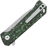 QSP Grebe T Button Lock Folding Knife - Green Carbon Fiber Handle, S35VN Tanto, EDC One Handed 3 Inch Blade by QSP Knife