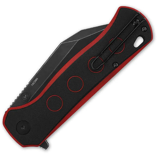 QSP Swordfish Button Lock Knife - Compact EDC Blade With 14C28N Steel And Black Red G10 Scales by QSP Knife