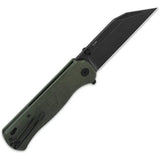 QSP Swordfish Button Lock Knife - Reliable EDC Folding Knife With Green Canvas Micarta Handle And 14C28N Blade by QSP Knife