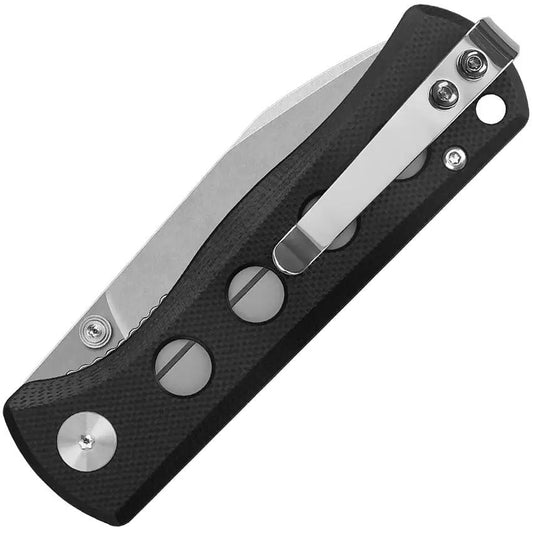 QSP Canary Linerlock Premium EDC Knife - Stonewashed 2.88in Drop Point Blade With Black G10 Handle by QSP Knife