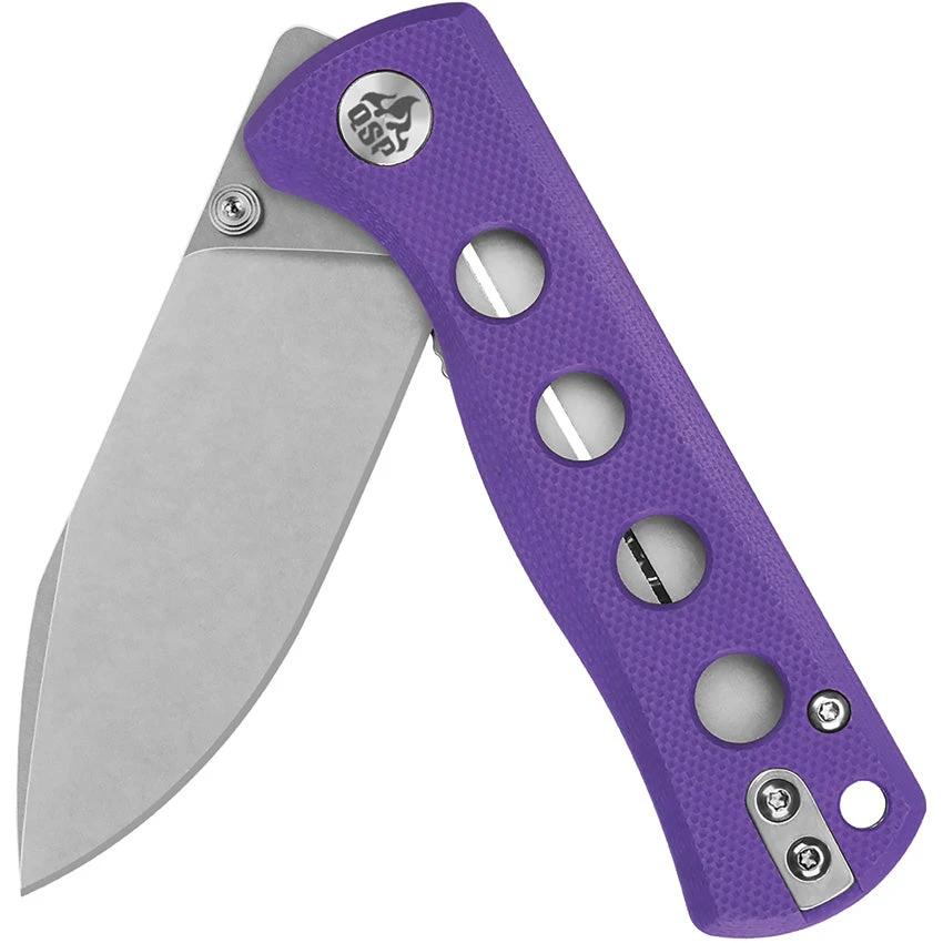 QSP Canary Linerlock Knife Purple G10 Handle, 14C28N Blade Stonewash Finish, EDC Enthusiasts by QSP Knife