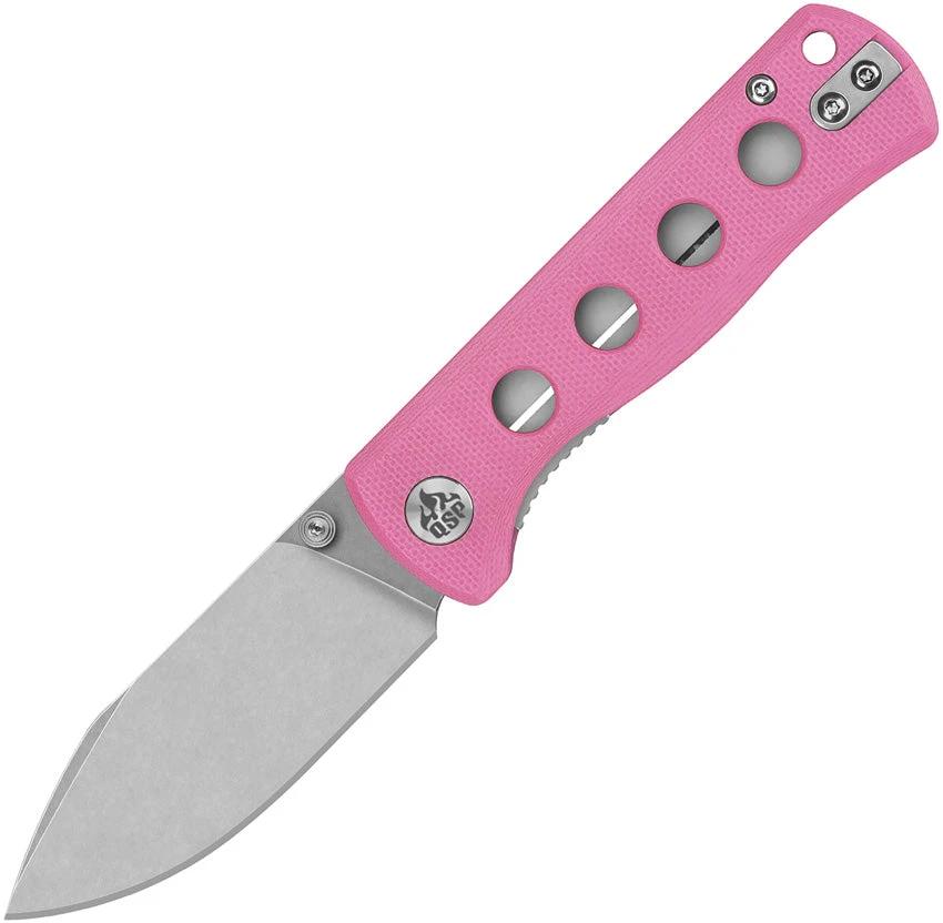 QSP Canary Linerlock Knife Pink G10 EDC Compact Stonewashed 14C28N Blade 3.75 In Closed by QSP Knife