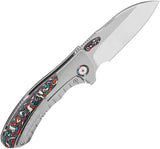 QSP Capybara Framelock Titanium Knife Premium M390 Blade Ti Handle Red White Blue CF Inlay For EDC Enthusiasts by QSP Knife