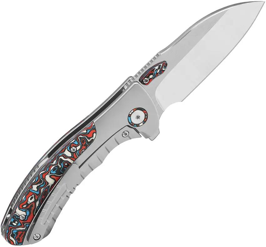 QSP Capybara Framelock Titanium Knife Premium M390 Blade Ti Handle Red White Blue CF Inlay For EDC Enthusiasts by QSP Knife