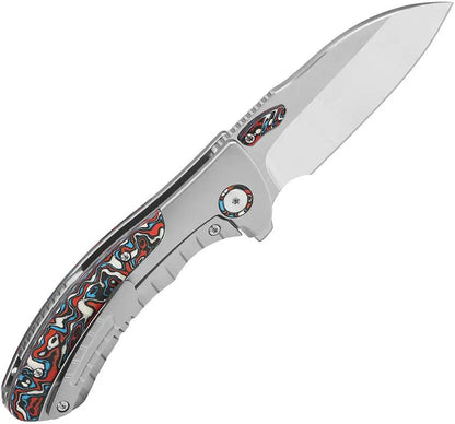 QSP Capybara Framelock Titanium Knife Premium M390 Blade Ti Handle Red White Blue CF Inlay For EDC Enthusiasts by QSP Knife