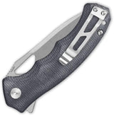 QSP Gorilla Linerlock Knife - 3.38 Inch Stonewashed Blade With 14C28N Sandvik Steel And Black Canvas Micarta Handle by QSP Knife