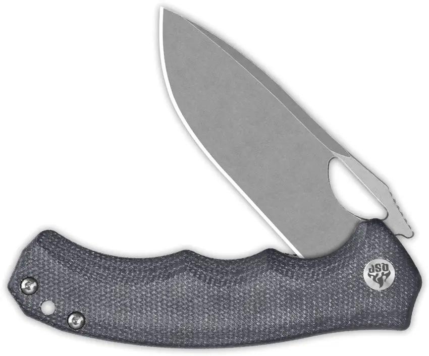 QSP Gorilla Linerlock Knife - 3.38 Inch Stonewashed Blade With 14C28N Sandvik Steel And Black Canvas Micarta Handle by QSP Knife