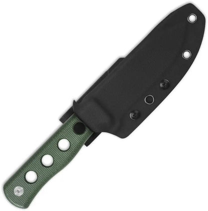QSP Canary Fixed Blade Knife - Stonewashed Blade, Green Micarta Handle, Full Tang EDC Outdoors by QSP Knife