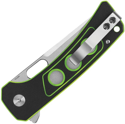 QSP Unicorn Button Lock Knife Neon G10 EDC Tactical Folding Knife - One Handed Opening With Pocket Clip And Lanyard Hole by QSP Knife