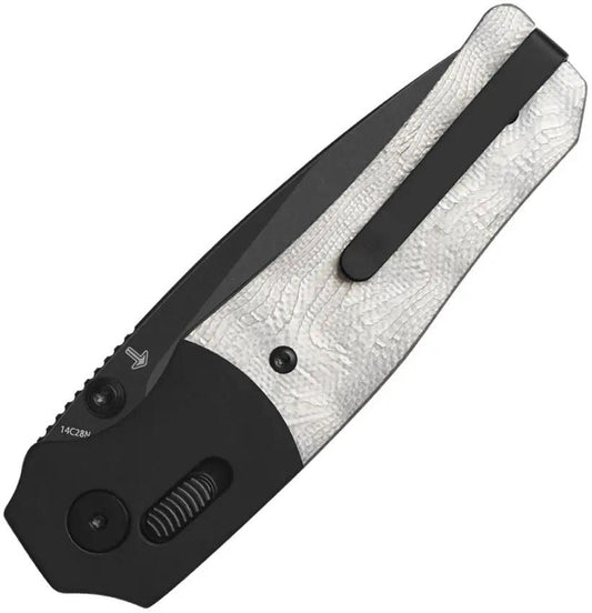 QSP Knife Vault Glyde Lock Pocket Knife - 14C28N Drop Point Blade, Stonewashed Aluminum G10 Handle by QSP Knife