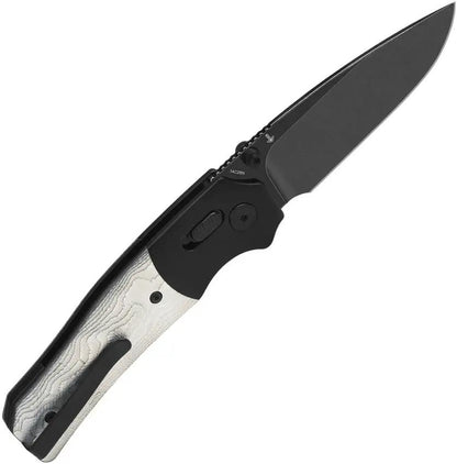 QSP Knife Vault Glyde Lock Pocket Knife - 14C28N Drop Point Blade, Stonewashed Aluminum G10 Handle by QSP Knife
