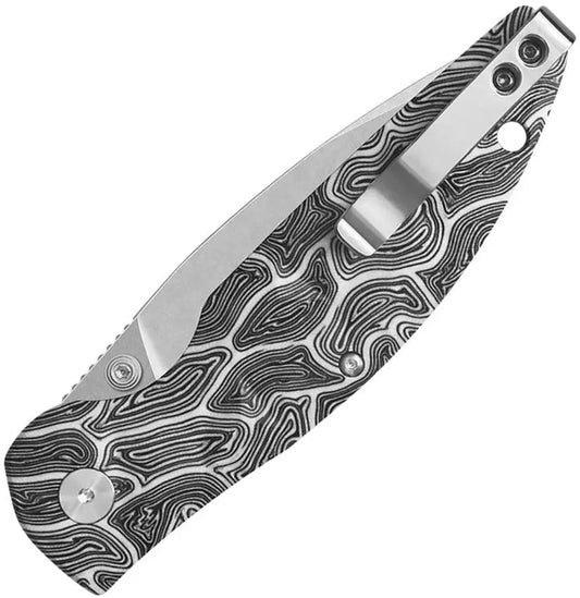 QSP Turtle Punk Linerlock Knife - 3.5 Inch 14C28N Tanto Blade, Stonewash Finish, Black White G10 Handle, EDC Ready by QSP Knife