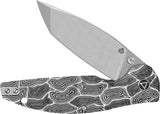 QSP Turtle Punk Linerlock Knife - 3.5 Inch 14C28N Tanto Blade, Stonewash Finish, Black White G10 Handle, EDC Ready by QSP Knife