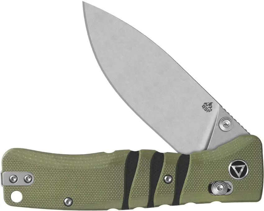 QSP Knife Ripley Glyde Lock Green G10 EDC Knife - 3.5 Inch Blade With Thumb Stud, Stonewash Finish by QSP Knife