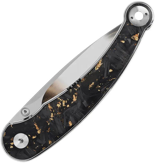 QSP Dolphin Linerlock Knife - Gold Carbon Fiber Handle With 14C28N Blade For EDC Enthusiasts by QSP Knife