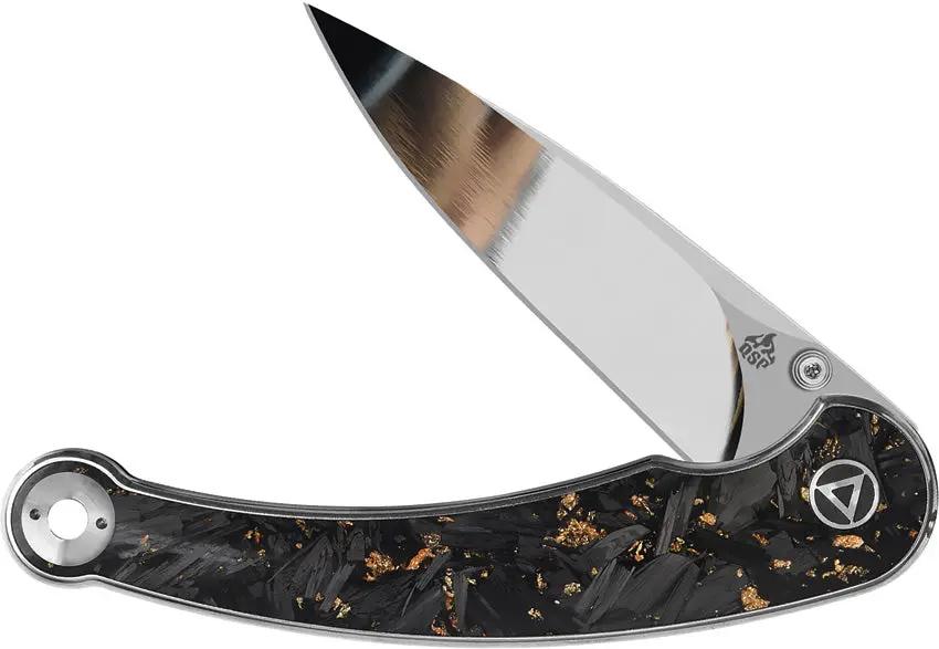QSP Dolphin Linerlock Knife - Gold Carbon Fiber Handle With 14C28N Blade For EDC Enthusiasts by QSP Knife