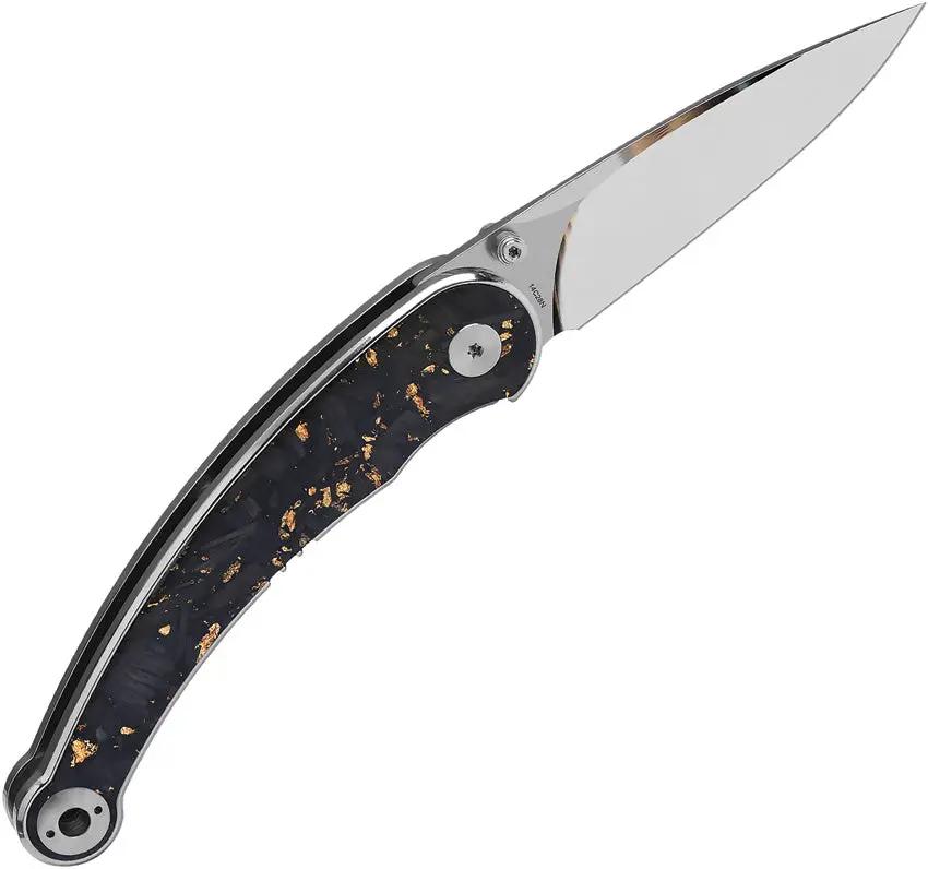QSP Dolphin Linerlock Knife - Gold Carbon Fiber Handle With 14C28N Blade For EDC Enthusiasts by QSP Knife