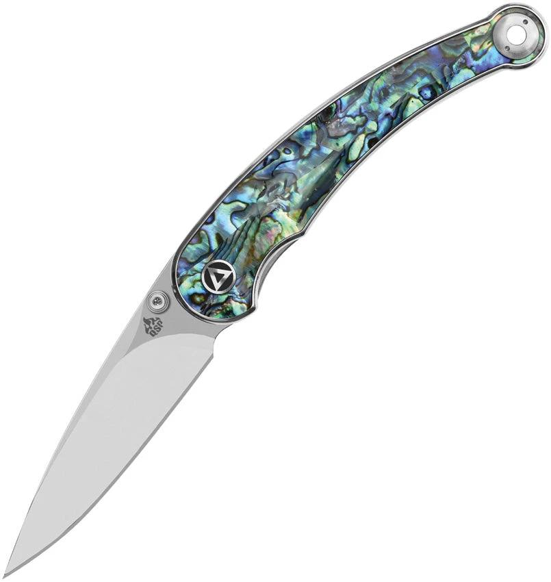 QSP Dolphin Linerlock Knife With Abalone Handle And 14C28N Blade EDC For Collectors And Enthusiasts Leather Sheath by QSP Knife