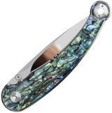 QSP Dolphin Linerlock Knife With Abalone Handle And 14C28N Blade EDC For Collectors And Enthusiasts Leather Sheath by QSP Knife