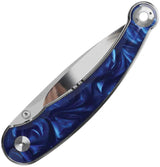 QSP Dolphin Linerlock Knife - Blue Swirl Resin Handle, 14C28N Stainless Steel Blade, EDC Ready by QSP Knife