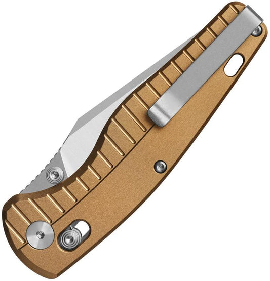 QSP Reptile Glyde Lock Knife For EDC Premium 14C28N Clip Point Blade Champagne Aluminum Handle by QSP Knife