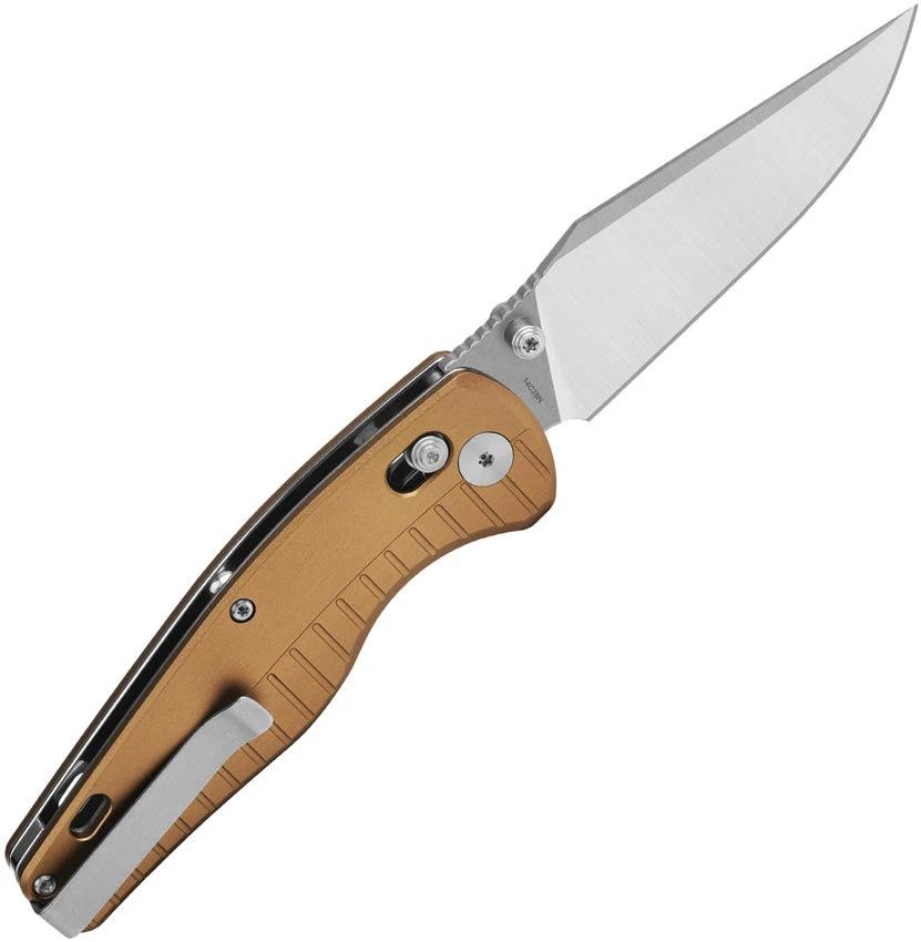 QSP Reptile Glyde Lock Knife For EDC Premium 14C28N Clip Point Blade Champagne Aluminum Handle by QSP Knife