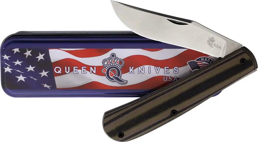 Queen Slip Joint Camo G10 Knife - MagnaCut Clip Point Blade 3.25in 4.25in Closed Gift Tin by Queen