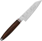 QSP Mulan Kritsuke Damascus Knife - 4 Inch Damascus Blade, Ironwood Handle, Leather Sheath for Outdoors by QSP Knife