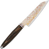 QSP Knife Mulan Kritsuke Damascus Fixed Blade - Ironwood Handle With Brass Copper Accents 8.38 Inch For Collectors by QSP Knife