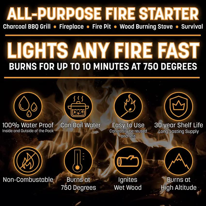 QuickSurvive Fire Starter 12 Pack QS-12 - Waterproof, Fast Lighting For Grills, Fireplaces And Campfires by QuickSurvive