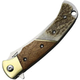 Remington Guide Linerlock R15726 - 4 Inch Satin Stainless Trailing Point Blade With Wood And Stag Bone Handle by Remington