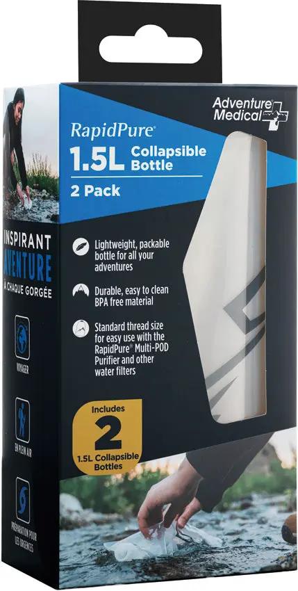 RapidPure 1.5L Collapsible Bottle 2 Pack - Lightweight and Packable BPA Free with Standard Thread for Purifier by Rapidpure
