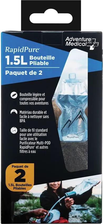 RapidPure 1.5L Collapsible Bottle 2 Pack - Lightweight and Packable BPA Free with Standard Thread for Purifier by Rapidpure