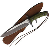Rambo Last Blood Heartstopper 9415 Hand Ground 9 Inch Bowie Blade With Full Tang Green Sculpted Handle And Leather Sheath by Rambo