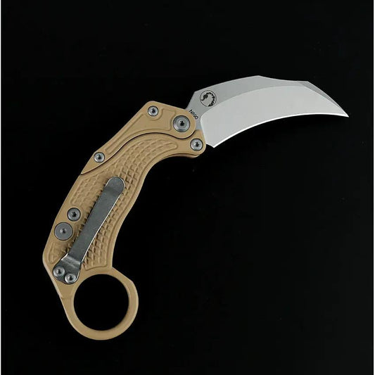 Reate Knives EXO-K Button Lock Folding Karambit - Premium Tan Cerakote Handle 3 Inch N690 Blade For Collectors by Reate Knives