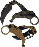Reate Knives EXO K Button Lock Hawkbill EDC Folding Knife Gravity Deploy Black PVD Blade Textured Aluminum Handle N690 by Reate Knives