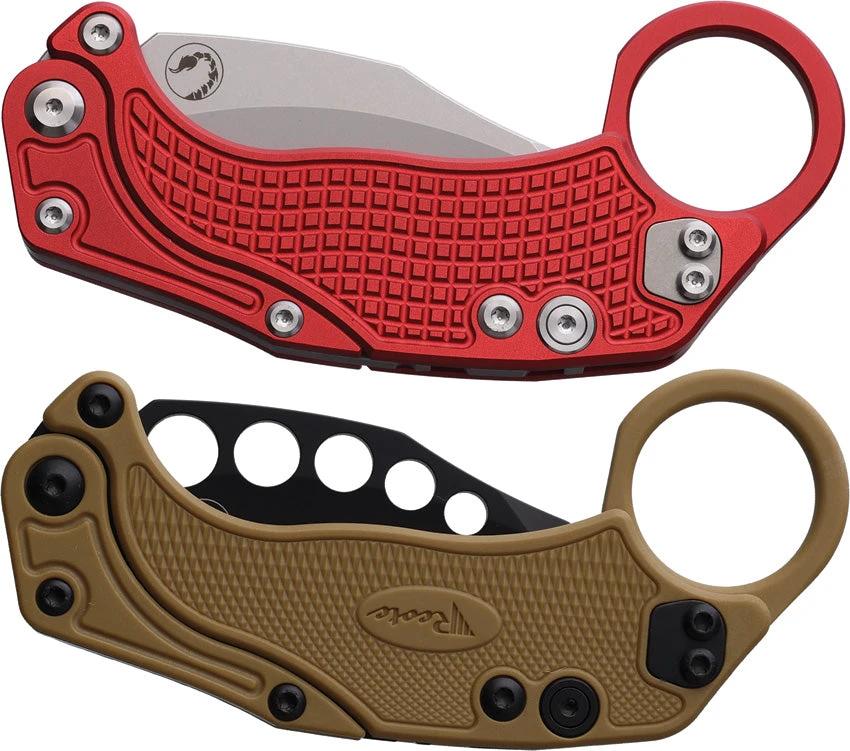 Reate Knives EXO K Button Lock Hawkbill EDC Knife Red Textured Aluminum Handle N690 by Reate Knives