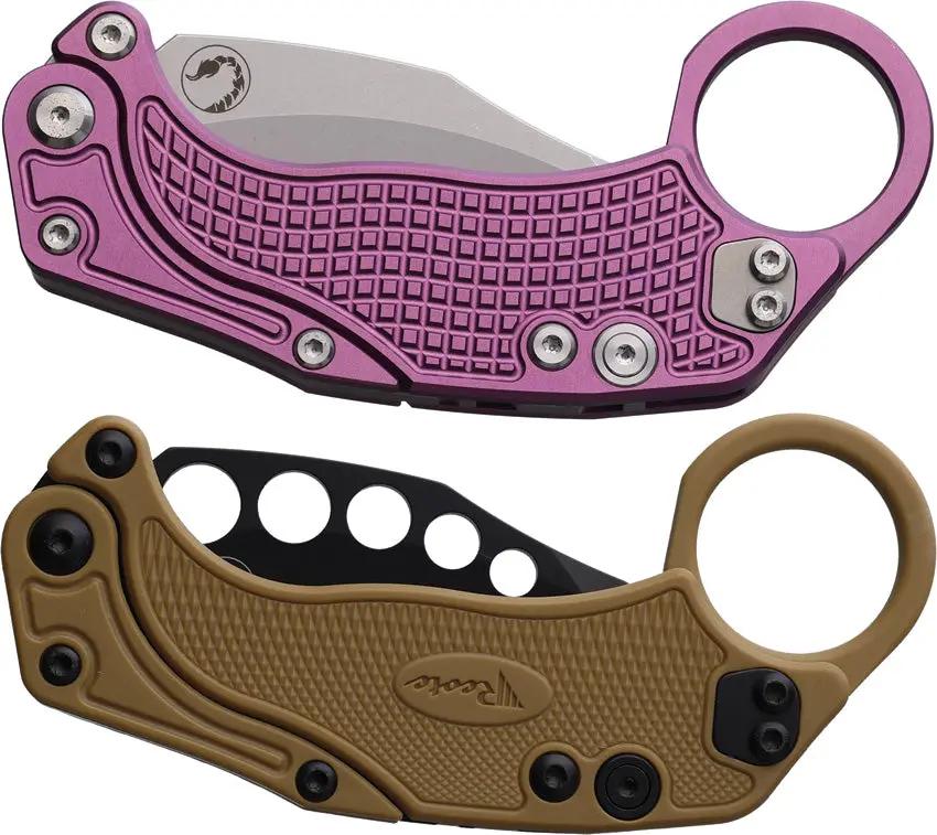 Reate Knives EXO K Button Lock Hawkbill Knife - Purple Textured Aluminum Handle N690 Steel Blade For EDC by Reate Knives