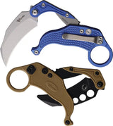 Reate Knives EXO K Button Lock Hawkbill Knife - Gravity Deployment, Blue Aluminum Handle For EDC by Reate Knives