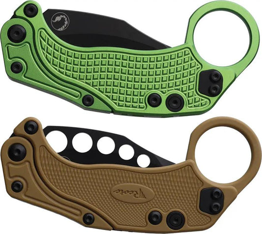 Reate Knives EXO K Gravity Deploy Hawkbill EDC Knife Reverse Positioned Button Lock Lime Aluminum Handle by Reate Knives