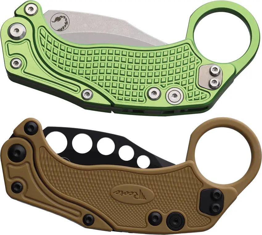 Reate Knives EXO K - Gravity-Deploy Hawkbill Folder With Green Aluminum Handle EDC Ready For Collectors by Reate Knives