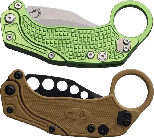 Reate Knives EXO K - Gravity-Deploy Hawkbill Folder With Green Aluminum Handle EDC Ready For Collectors by Reate Knives