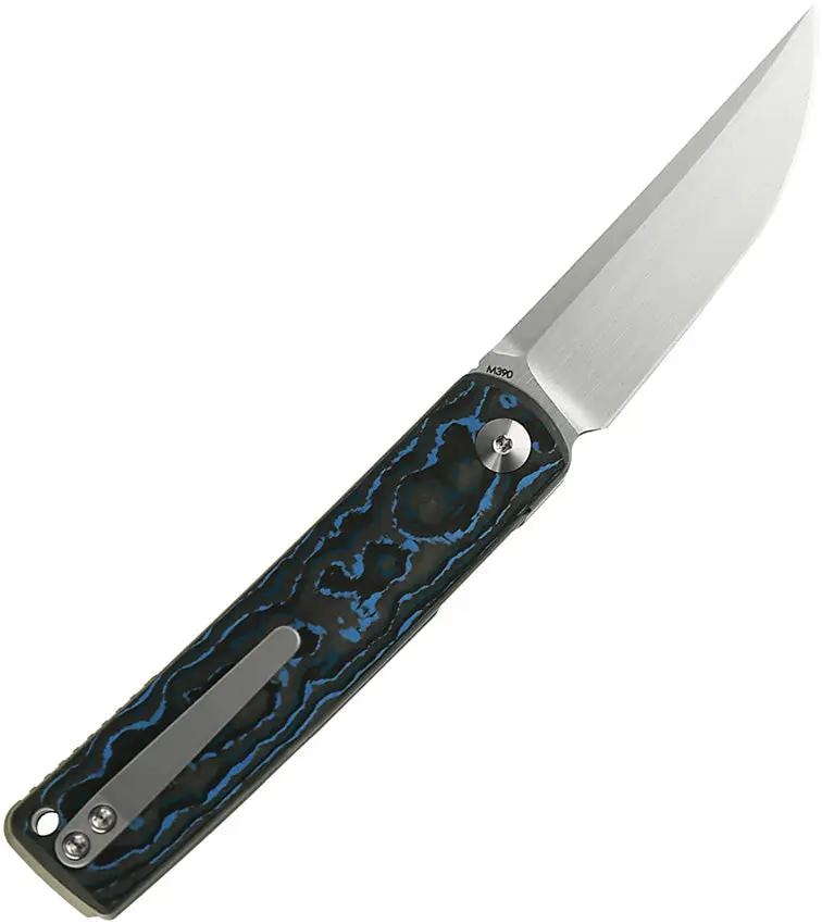 Reate Knives Bushido Linerlock Arc Storm Arctic Blue Carbon Fiber Bohler M390 Blade - Premium EDC Knife by Reate Knives