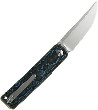 Reate Knives Bushido Linerlock Arc Storm Arctic Blue Carbon Fiber Bohler M390 Blade - Premium EDC Knife by Reate Knives