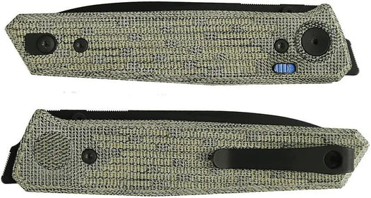 Reate Knives PL-6 Pivot Lock Knife - Nitro V Blade With Green Black Canvas Micarta Handle For Premium EDC by Reate Knives