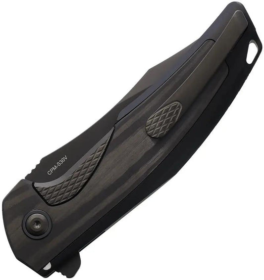 Reate Knives Jack Jr Framelock - Black DLC CPM S30V Clip Point Blade With Carbon Fiber Inlay For EDC Fans by Reate Knives