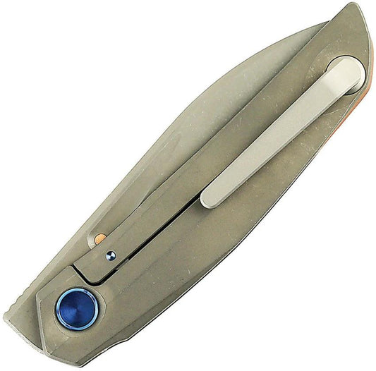 Reate Knives Premium VK Anub Framelock EDC Knife With Elmax Blade Titanium Handle Blue Accents For EDC Enthusiasts by Reate Knives