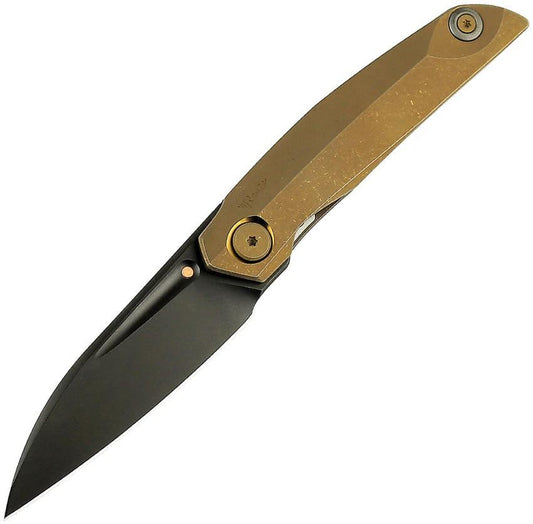 Reate VK Anub Framelock Knife With Bronze Titanium Handle And DLC Coated Elmax Blade For EDC Enthusiasts by Reate Knives